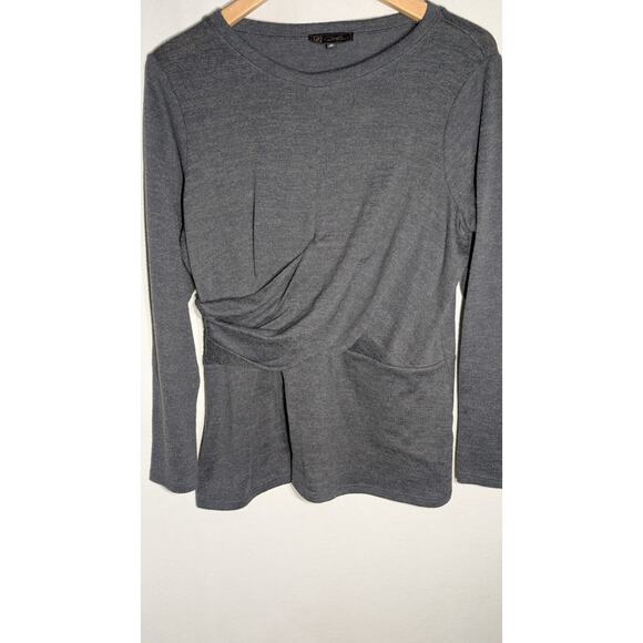 DG2 By Diane Gilman Womens Long Sleeve Gray Top Sz M Twist Front Detail - Picture 2 of 4